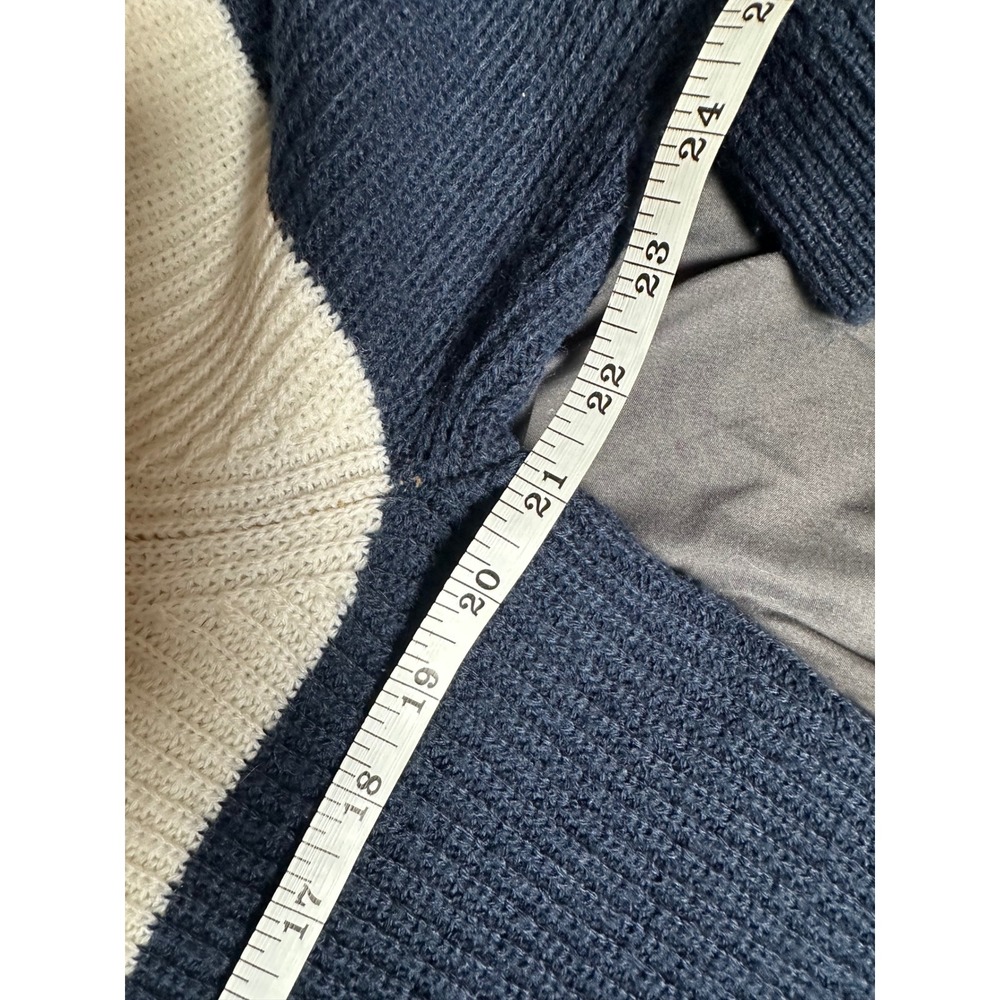 Guess Los Angeles Mens Colorblock Logo Knit Sweater Navy Blue Cream Tan Large - Picture 3 of 4